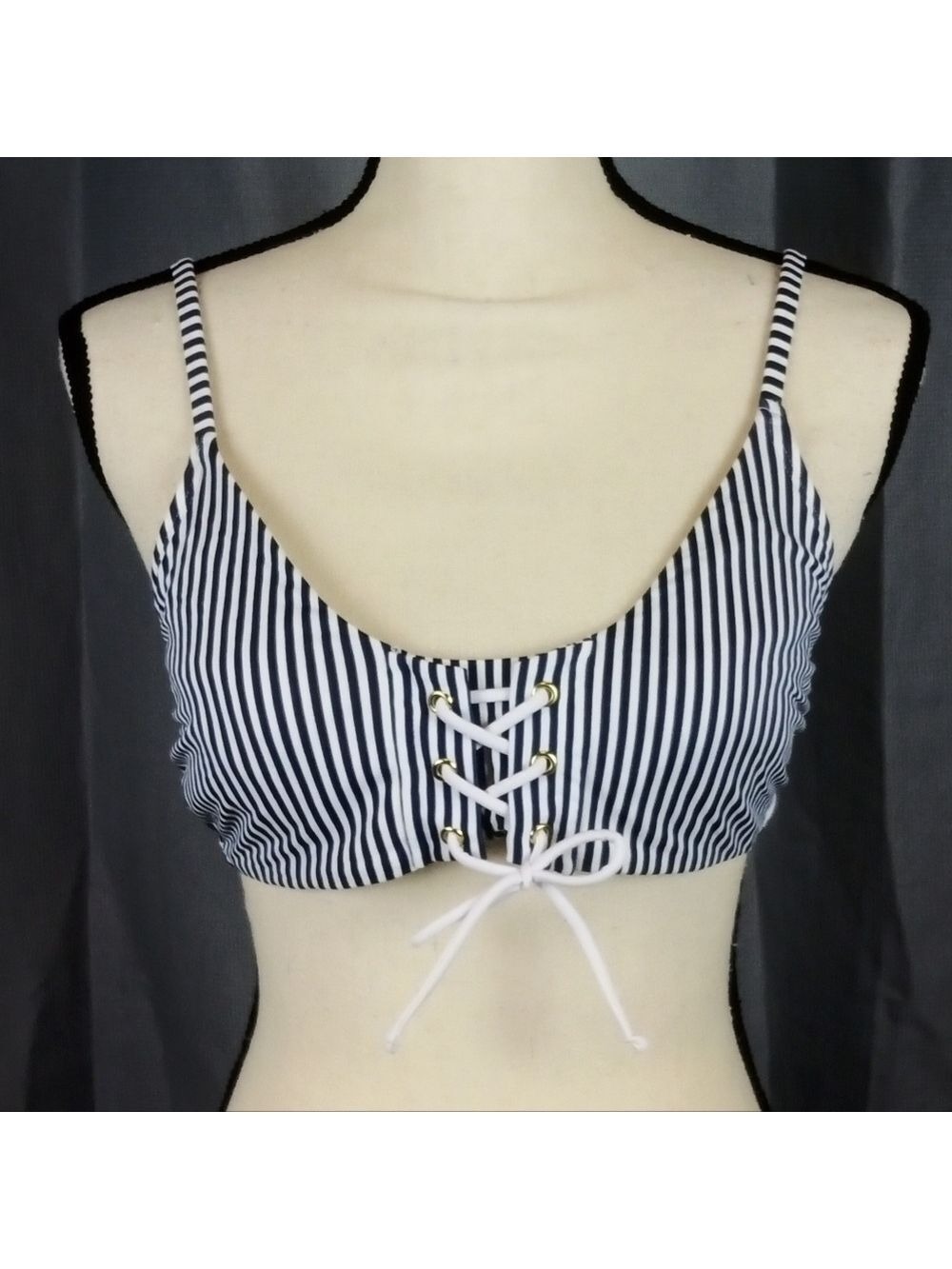 Xhilaration Bikini Top, Black And White Striped, Size L